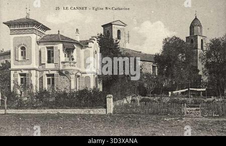 Questa fotografia mostra la Église Sainte-Catherine a le Cannet, scattata tra il 1900 e il 1910. L'identità del fotografo è sconosciuta. Foto Stock