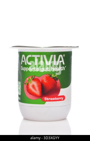 IRVINE, CALIFORNIA - 07 novembre 2025: Un singolo cartone di Activia Strawberry Yougut. Foto Stock