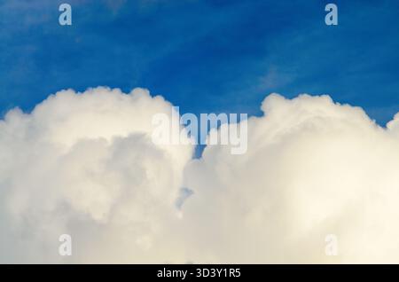 Le morbide nuvole creano un contrasto sorprendente con il cielo blu brillante, perfetto per qualsiasi progetto Foto Stock