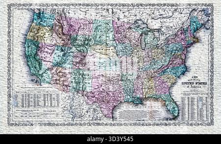 A New Map of the United States of America – 18th–19th Century Antique American Map mostra stati, confini, città e prima geografia politica Foto Stock