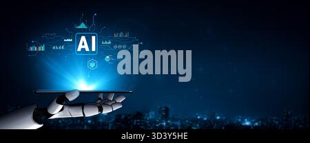 La potenza dell'intelligenza artificiale (ai) nell'analisi e nell'analisi dei dati aziendali. Un concetto di intelligenza artificiale per la visualizzazione dei dati, il reporting e le informazioni Foto Stock