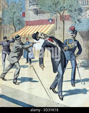 Illustrazione della rivista francese le Petit Journal datata 30 marzo 1913, raffigurante l'assassinio di re Giorgio i di Grecia. Foto Stock