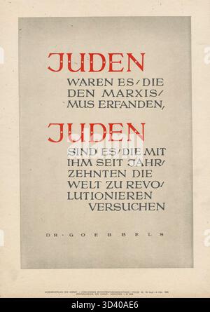 Manifesto settimanale dello slogan NSDAP datato 28 settembre 1941 con una dichiarazione di Joseph Goebbels che collega ebrei e marxismo, usato come propaganda. Foto Stock