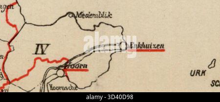Una mappa del 1888 che mostra il principale distretto elettorale di Enkhuizen per l'elezione dei membri della Tweede Kamer olandese (camera dei rappresentanti). Foto Stock