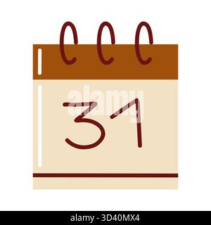 Pagina di calendario minima piatta che mostra la data 31 simbolo della vigilia di Capodanno. Illustrazione dell'icona vettoriale disegnata a mano. Illustrazione Vettoriale