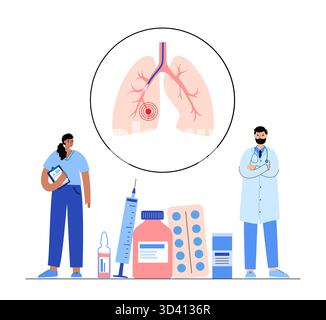 Illustrazione di una procedura broncoscopica. Ciò comporta l'inserimento di un tubo lungo, sottile e flessibile chiamato broncoscopio attraverso il naso o la bocca per esaminare il tubo del vento e le vie aeree. Viene utilizzato per diagnosticare le condizioni polmonari fornendo una visione chiara del rivestimento polmonare e consentire il prelievo di campioni di tessuto o fluido per analisi di laboratorio. Foto Stock