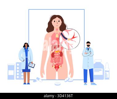 Illustrazione di una procedura broncoscopica. Ciò comporta l'inserimento di un tubo lungo, sottile e flessibile chiamato broncoscopio attraverso il naso o la bocca per esaminare il tubo del vento e le vie aeree. Viene utilizzato per diagnosticare le condizioni polmonari fornendo una visione chiara del rivestimento polmonare e consentire il prelievo di campioni di tessuto o fluido per analisi di laboratorio. Foto Stock