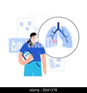 Illustrazione di una procedura broncoscopica. Ciò comporta l'inserimento di un tubo lungo, sottile e flessibile chiamato broncoscopio attraverso il naso o la bocca per esaminare il tubo del vento e le vie aeree. Viene utilizzato per diagnosticare le condizioni polmonari fornendo una visione chiara del rivestimento polmonare e consentire il prelievo di campioni di tessuto o fluido per analisi di laboratorio. Foto Stock