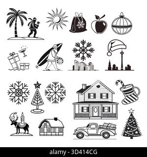 Doodle Clipart Collection per le festività natalizie Illustrazione Vettoriale