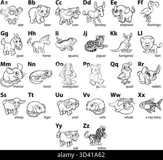 Cartoon Animal Alphabet Letters Language Chart Illustrazione Vettoriale