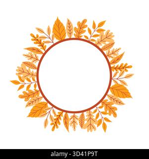 Telaio autunnale rotondo con foglie cadenti Illustrazione Vettoriale