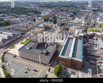 Vista aerea del centro di Bolton, Lancashire, Regno Unito. Foto Stock