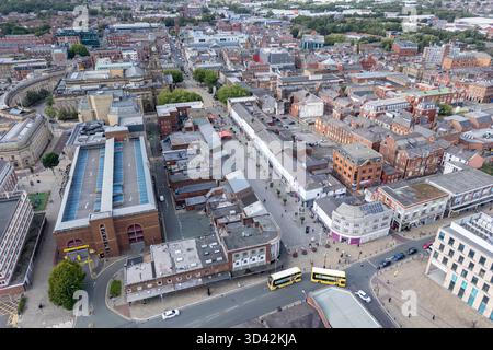 Vista aerea del centro di Bolton, Lancashire, Regno Unito. Foto Stock