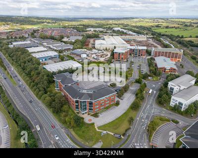 Vista aerea della zona industriale di Lostock, Cranfield Road, Bolton, Lancashire, Regno Unito. Foto Stock