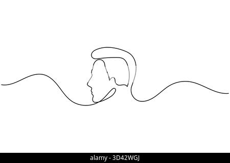 Profilo uomo faccia continua una linea disegnando stile minimalista contorno isolato illustrazione Illustrazione Vettoriale