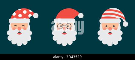 Set di simpatiche icone dei cartoni animati con il volto di Babbo Natale. Adesivi di Natale. Illustrazione vettoriale Illustrazione Vettoriale