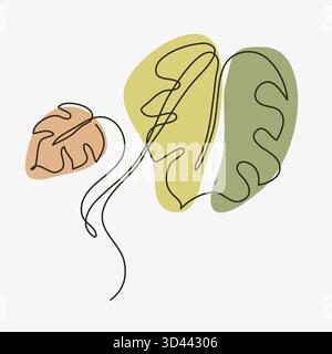 Monstera One Continuous Line Art Bohemian Contemporary Wall Art.illustrazione vettoriale Illustrazione Vettoriale