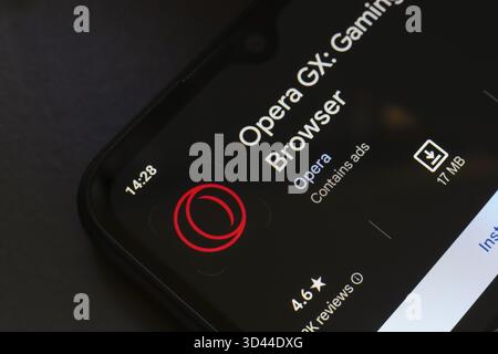 29 ottobre 2024, Brasile. In questa immagine, il logo dell'app Opera GX Browser viene visualizzato sullo schermo di uno smartphone Foto Stock