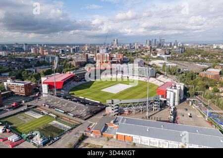 Vista aerea dell'Old Trafford Cricket Ground, Old Trafford, Manchester, Regno Unito. Foto Stock