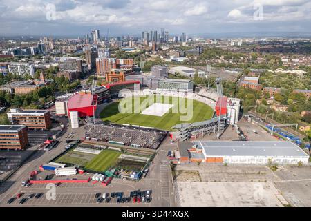 Vista aerea dell'Old Trafford Cricket Ground, Old Trafford, Manchester, Regno Unito. Foto Stock