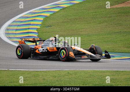 San Paolo, BRA. 11/08/2025. Lando Norris del Regno Unito alla guida della (4) McLaren F1 Team MCL39 Mercedes, durante la Formula 1 MSC Cruises grande Premio De Sao Paulo 2025. Crediti: Alessio Morgese / Alamy live news Foto Stock