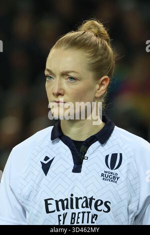 Udine, Italia. 08/11/2025, Udine, Bluenergy Stadium, QUILTER NATIONS SERIES settimana 2: Italia vs Australia, Hollie Davidson (SRU - Assistente arbitro) crediti: Just Pictures GmbH/Alamy Live News Foto Stock