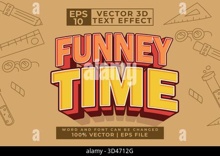Funny Time Cartoon Style 3D Editable Text Effect eps 10 Illustrazione Vettoriale