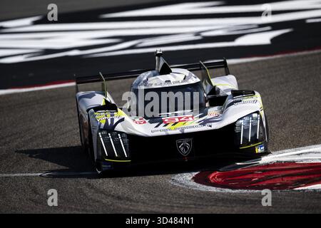 94 CASSIDY Nick (nzl), JAKOBSEN Malthe (dnk), Peugeot TotalEnergies, Peugeot 9X8 #94, Hypercar, azione durante le 8 ore del Bahrain 2025, ottavo round del Campionato Mondiale Endurance 2025 FIA, dal 6 all'8 novembre 2025 sul circuito Internazionale del Bahrain a Sakhir, in Bahrain Foto Stock