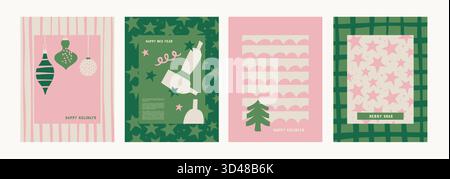 Cornici natalizie, sfondi retrò. Set di sfondo natalizio disegnato a mano, cartoline, striscioni, stampe con motivi e cornici. Grafica vettoriale e illustrazione Illustrazione Vettoriale