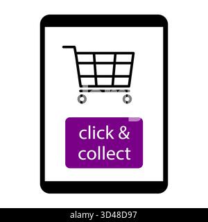 Icona dello shopping mobile. Simbolo del carrello dello smartphone. Fare clic su Collect Concept. Illustrazione aziendale vettoriale. Illustrazione Vettoriale