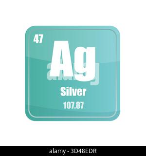 Piastrella con elemento chimico in argento. Numero atomico quarantasette. Icona vettore segno AG. Forma quadrata verde menta. Illustrazione Vettoriale