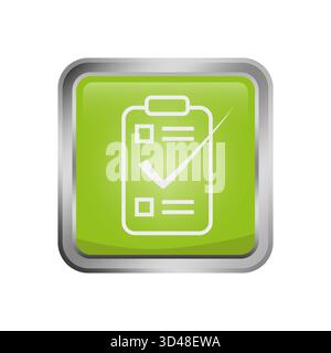 Icona degli appunti della lista di controllo. Pulsante grafico verde. Illustrazione del documento vettoriale. Simbolo di spunta lucido. Illustrazione Vettoriale