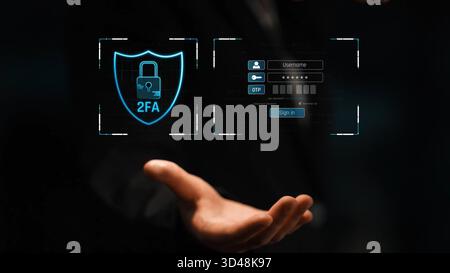 L'autenticazione a due fattori rafforza la sicurezza del sistema di accesso. Aggiunge protezione, l'autenticazione a due fattori aumenta la privacy e due fattori Foto Stock