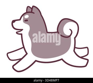 Carino cartone animato che corre con Husky Dog Drawing. Divertente illustrazione grafica di clip vettoriali. Illustrazione Vettoriale