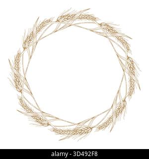 Corona di erbacce. Illustrazione realizzata a mano in stile inchiostro vettoriale. Per il design dell'imballaggio, le schede, la copertina, le stampe, le etichette dei prodotti e il tessuto. Illustrazione Vettoriale