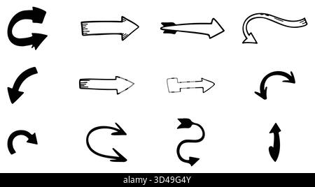 set di icone a freccia, frecce curve, frecce dritte, puntatori di direzione, pacchetto di frecce di navigazione, vettore frecce, frecce lineari, Illustrazione Vettoriale