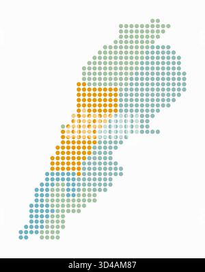 Libano con una mappa punteggiata. Mappa digitale del paese su sfondo bianco. Forma libanese con punti circolari. Stile puntini colorati. Cerchi di grandi dimensioni. Illustrazione Vettoriale