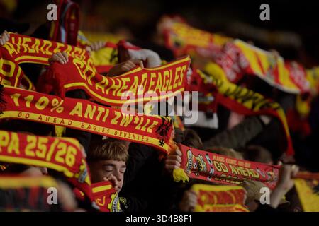 Deventer, Paesi Bassi. 9 novembre 2025. DEVENTER, PAESI BASSI - 9 NOVEMBRE: Tifosi dei Go Ahead Eagles durante l'incontro Eredivisie olandese tra Go Ahead Eagles e Feyenoord a De Adelaarshorst il 9 novembre 2025 a Deventer, Paesi Bassi. (Foto di Dennis Bresser/Orange Pictures) credito: Orange Pics BV/Alamy Live News Foto Stock