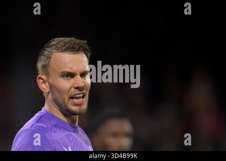 Deventer, Paesi Bassi. 9 novembre 2025. DEVENTER, PAESI BASSI - 9 NOVEMBRE: Timon Wellenreuther del Feyenoord durante l'incontro olandese Eredivisie tra Go Ahead Eagles e Feyenoord a De Adelaarshorst il 9 novembre 2025 a Deventer, Paesi Bassi. (Foto di Dennis Bresser/Orange Pictures) credito: Orange Pics BV/Alamy Live News Foto Stock