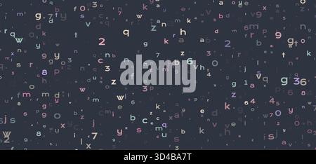 Background di programmazione astratta con numeri e lettere al buio Illustrazione Vettoriale