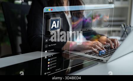 Piattaforma DI INTELLIGENZA ARTIFICIALE che genera immagini artistiche con interfaccia dinamica. I contenuti generati DALL'INTELLIGENZA artificiale vengono visualizzati nella galleria di immagini vista intelligenza artificiale. Intelligenza artificiale genrativa Foto Stock