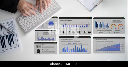 Il dashboard finanziario migliora la reportistica sull'analisi dei dati, il monitoraggio delle prestazioni e l'analisi strategica del processo decisionale Foto Stock
