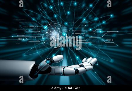 L'INTELLIGENZA ARTIFICIALE elabora i dati digitali attraverso circuiti neurali, analizza i segnali, alimenta l'intelligenza e gestisce le funzioni principali in una tecnologia connessa Foto Stock