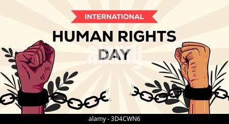 bandiera della giornata internazionale dei diritti umani in stile disegnato a mano Illustrazione Vettoriale