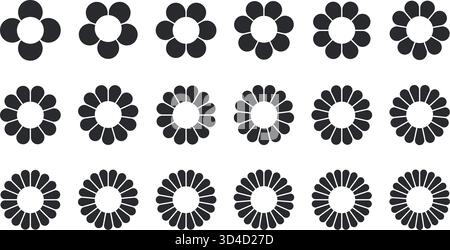 Diagramma dei petali di fiore. Icona infografica divisione cerchio. Fiore con l'icona a forma piatta delle foglie. Diagramma circolare infografica. Grafico a torta. Diagramma a rotellina rotonda Illustrazione Vettoriale