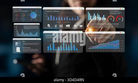 Il dashboard finanziario migliora la reportistica sull'analisi dei dati, il monitoraggio delle prestazioni e l'analisi strategica del processo decisionale Foto Stock