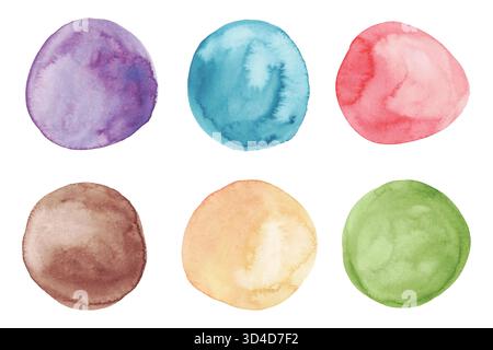 Cerchi minimali in acquerello isolati su sfondo bianco. Cerchi Aquarelle dipinti a mano Illustrazione Vettoriale