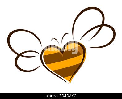 Ape alata stilizzata a forma di cuore. Illustrazione Vettoriale
