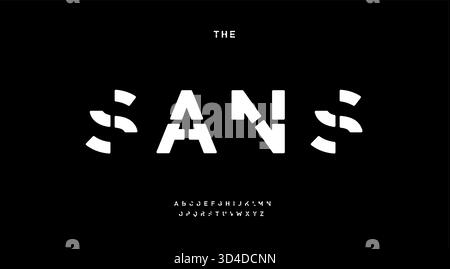 Logo font Sans serif caratteri alfabetici stencil block tipografia, moderne lettere geometriche ritagliate per testo titolo target AIM, tecno digitale, militare, sport Illustrazione Vettoriale