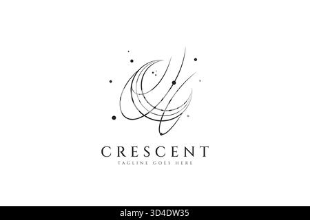Logo Crescent Moon Abstract Line Art simbolo Mystic scuro ornamento soterico Moda Illustrazione Vettoriale